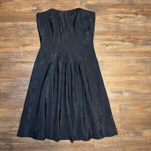 White House Black Market strapless black floral cocktail dress size 6